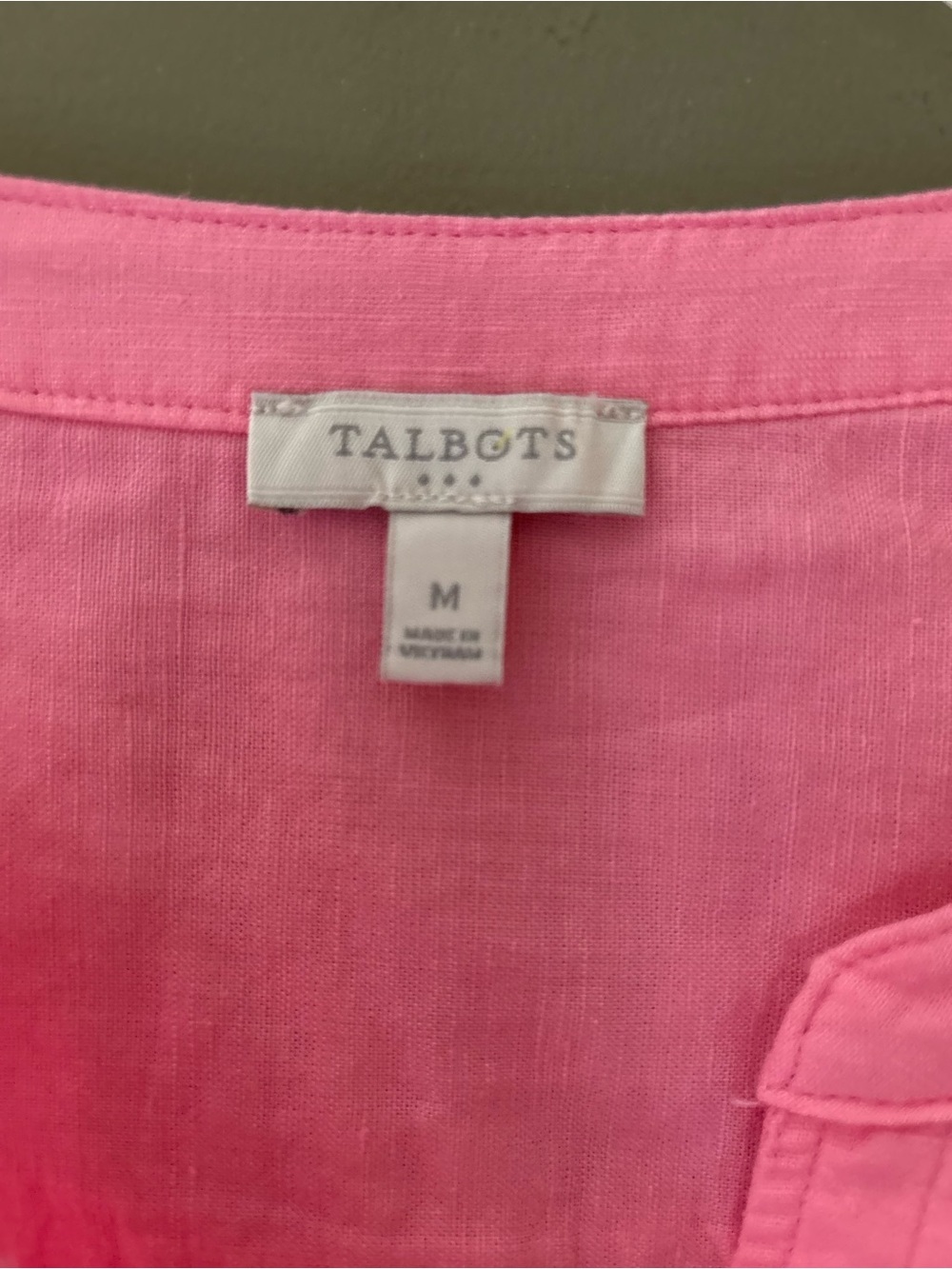 Talbots Linen Camp Shirt Split Neckline Size M Pink - Picture 4 of 13